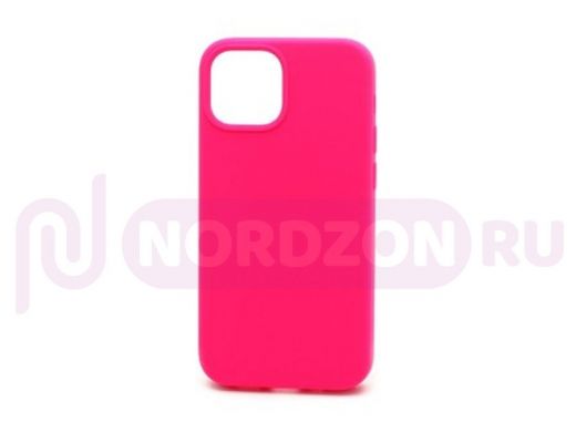 Чехол iPhone 13 mini, Silicone case, розовый яркий, защита полная, лого, 047