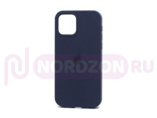Чехол iPhone 13 mini, Silicone case, синий тёмный, защита полная, лого, 008