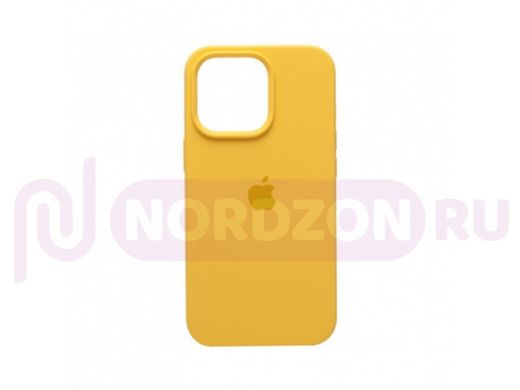 Чехол iPhone 13 Pro, Silicone case, жёлтый манго, защита полная, лого