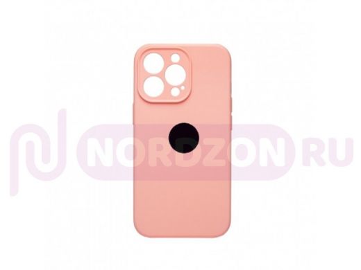 Чехол iPhone 13 Pro, Silicone case, розовый бледный, защита камеры, лого