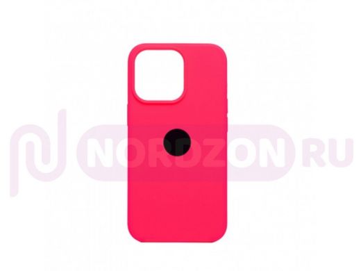 Чехол iPhone 13 Pro, Silicone case, розовый кислотный, защита полная, лого