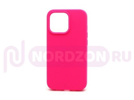 Чехол iPhone 13 Pro, Silicone case, розовый яркий, защита полная, лого, 047
