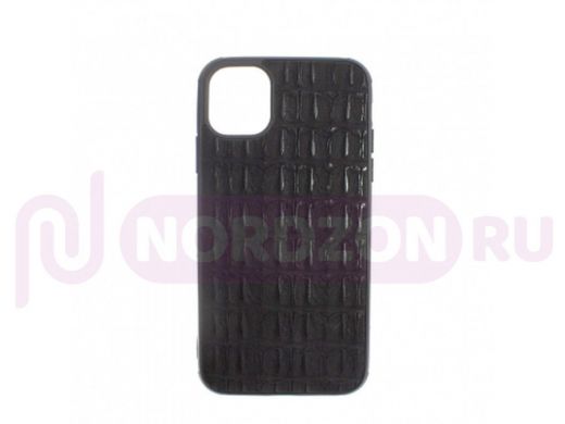 Чехол iPhone 13 Pro, силикон, под кожу крокодила, чёрный 001