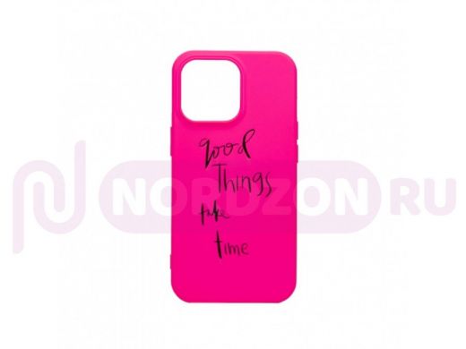 Чехол iPhone 13 Pro, силикон, с принтом надпись, розовый 001