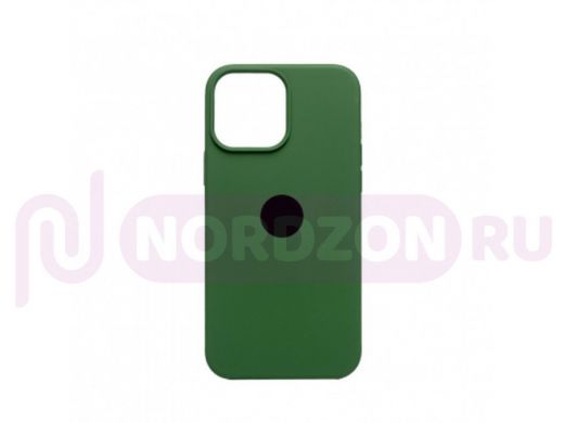 Чехол iPhone 13 Pro Max, Silicone case, зелёный хвойный, защита полная, лого