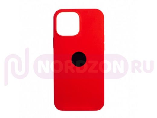 Чехол iPhone 13 Pro Max, Silicone case, коралловый, лого