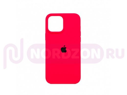 Чехол iPhone 13 Pro Max, Silicone case, розовый кислотный, защита полная, лого
