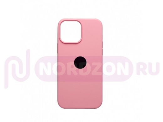Чехол iPhone 13 Pro Max, Silicone case, розовый светлый, защита полная, лого
