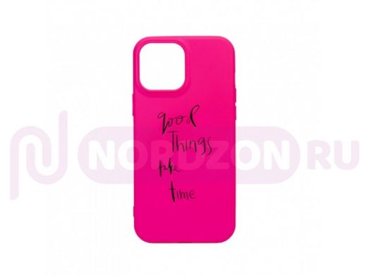 Чехол iPhone 13 Pro Max, силикон, с принтом надпись, розовый 001