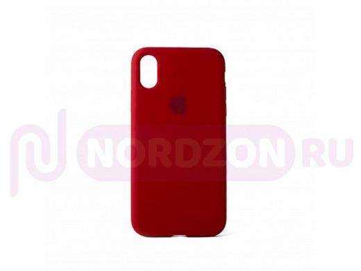 Чехол iPhone X/XS, Silicone case, красный, защита полная, лого, 014