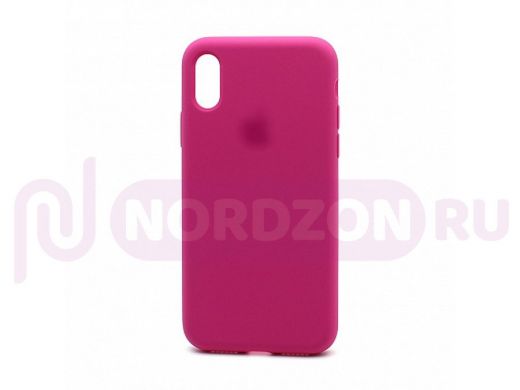 Чехол iPhone X/XS, Silicone case, розовый тёмный, защита полная, лого, 054