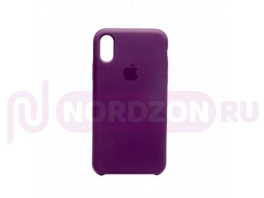 Чехол iPhone X/XS, Silicone case, фиолетовый тёмный, лого
