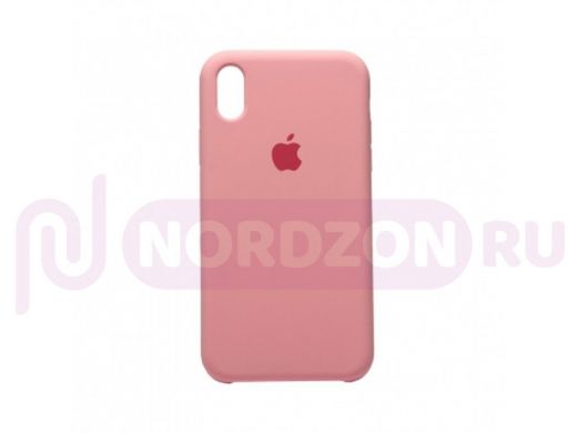 Чехол iPhone XR, Silicone case, розовый светлый, лого