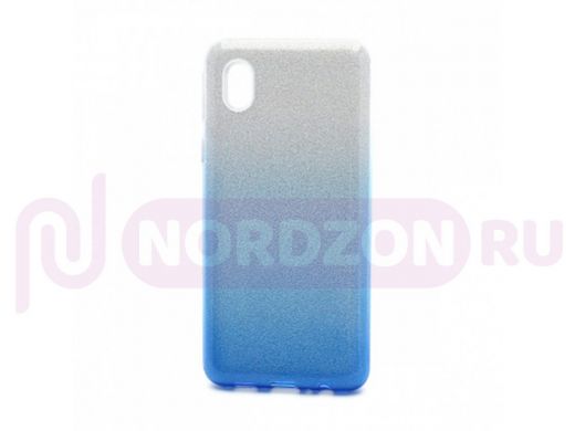 Чехол Samsung A01 Core /M01 Core, силикон, мерцающий, Fashion, серебро с голубым