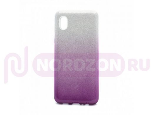 Чехол Samsung A01 Core /M01 Core, силикон, мерцающий, Fashion, серебро с фиолетовым