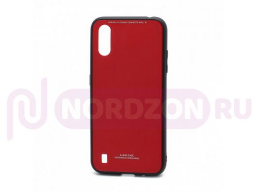 Чехол Samsung A01/A015, пластик, стеклянная вставка, красный
