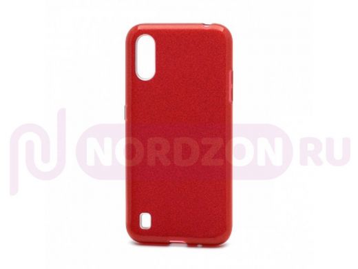 Чехол Samsung A01/A015, силикон, мерцающий, Fashion, красный