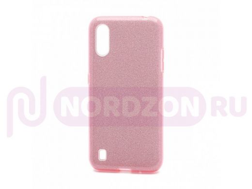 Чехол Samsung A01/A015, силикон, мерцающий, Fashion, розовый