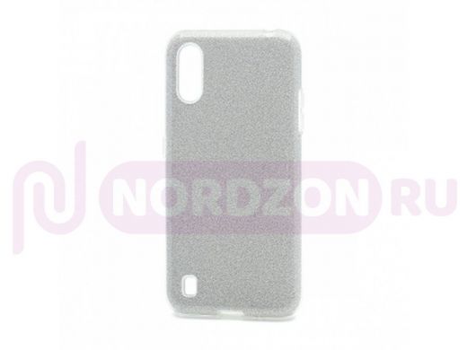 Чехол Samsung A01/A015, силикон, мерцающий, Fashion, серебро