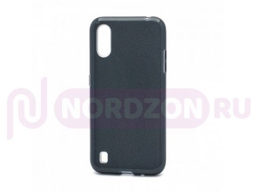 Чехол Samsung A01/A015, силикон, мерцающий, Fashion, чёрный