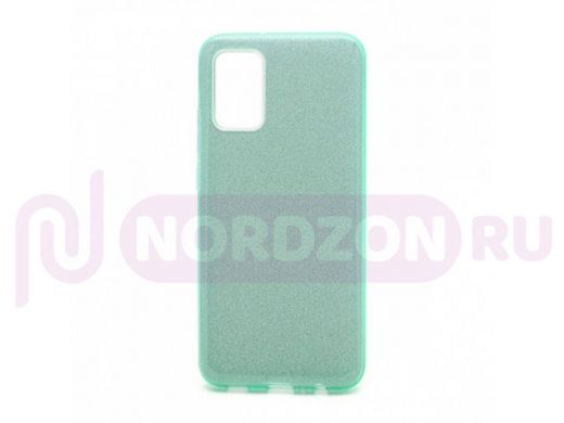 Чехол Samsung A02s /M02s, силикон, мерцающий, Fashion, зелёный