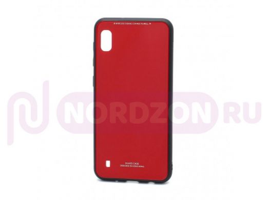 Чехол Samsung A10/A105, пластик, стеклянная вставка, красный