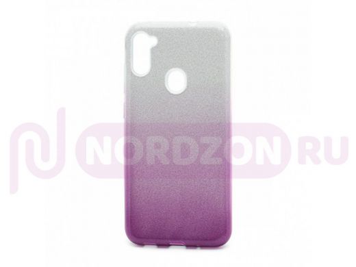 Чехол Samsung A11 /M11, силикон, мерцающий, Fashion, серебро с фиолетовым