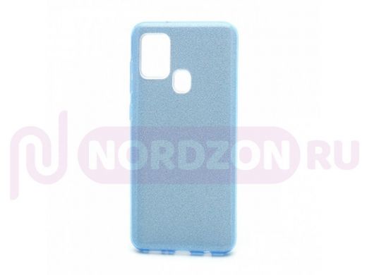 Чехол Samsung A21s/A217, силикон, мерцающий, Fashion, голубой
