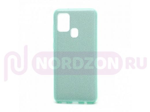 Чехол Samsung A21s/A217, силикон, мерцающий, Fashion, зелёный