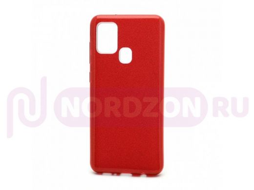 Чехол Samsung A21s/A217, силикон, мерцающий, Fashion, красный