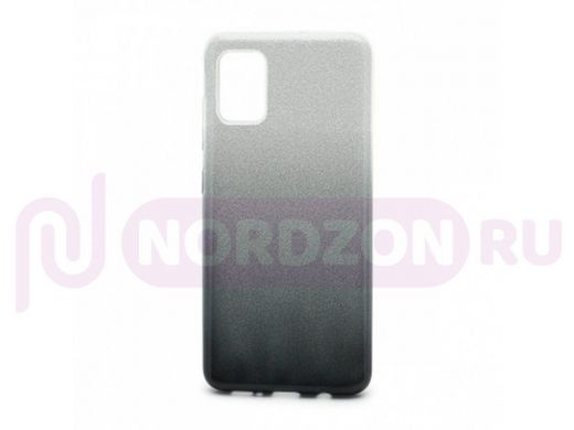 Чехол Samsung A41/A415, силикон, мерцающий, Fashion, серебро с чёрным