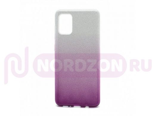 Чехол Samsung A71/A715, силикон, мерцающий, Fashion, серебро с фиолетовым