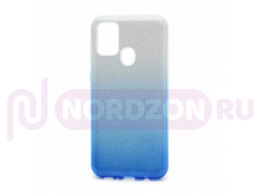 Чехол Samsung M21 /M30s, силикон, мерцающий, Fashion, серебро с голубым