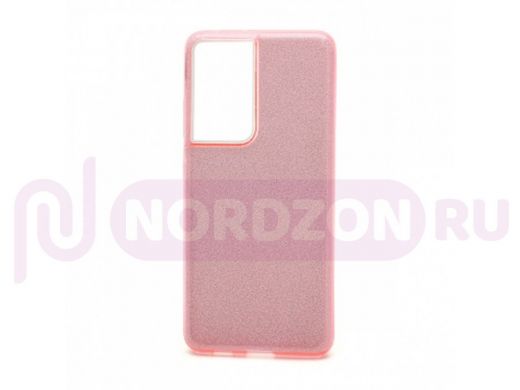 Чехол Samsung S20 Ultra, силикон, мерцающий, Fashion, розовый