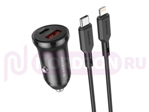 BOROFONE BZ18A Черный ЗУ авто USB + кабель iOS Lightning - Type-C (PD20W+QC3.0, 3000mA)