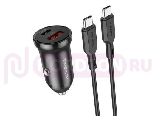 BOROFONE BZ18A Черный ЗУ авто USB + кабель Type-C - Type-C (PD20W+QC3.0, 3000mA)