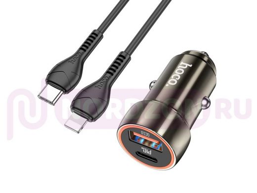 HOCO Z46A Серый ЗУ авто USB + кабель iOS Lightning - Type-C (PD20W+QC3.0, 3000mA)