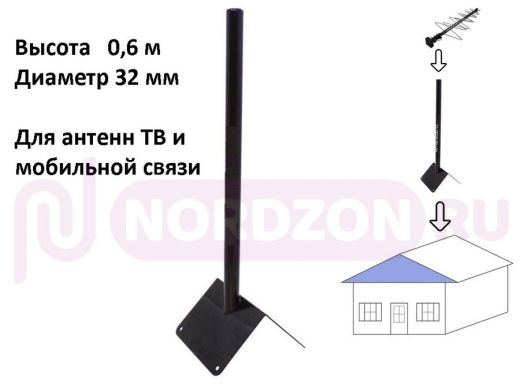 Кронштейн антенный "КОНЕКАНТ-214068" чёрный высота 0,6м; диаметр 32мм; отверстие, на конёк