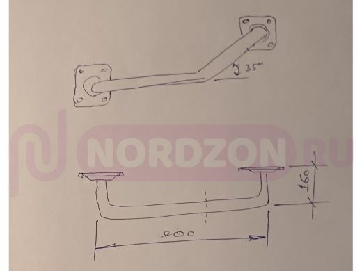Поручень пристенный, длина  80см, вылет 16см, угол 35гр