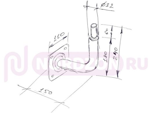 Кронштейн антенный, вылет 0,15м, вверх 0,24м, обжата 6см "PROFIKRON-32-217255" серый, диаметр 32мм