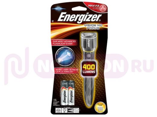 Фонарь  Energizer  Metall  Vision HD   +2*АА    (400 Лм, 115 м, фокусировка, металл, 4 часа работы)