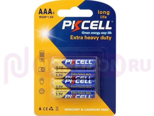 Батарейка R03  PKCELL солевой элемент питания R03P-4B тип - AAА цена за 4 шт в блистере R03P-4B