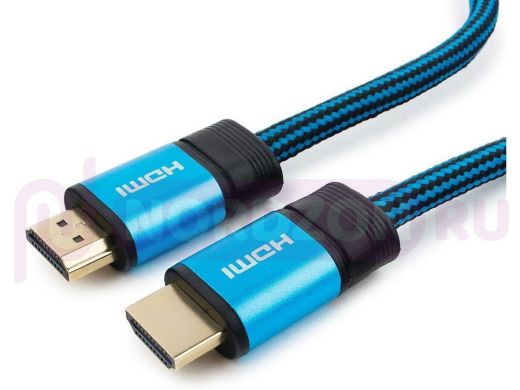 Шнур  HDMI / HDMI  7,5м  Cablexpert, серия Gold, v1.4, M/M, синий, позол.разъемы, алюминиевый корпу