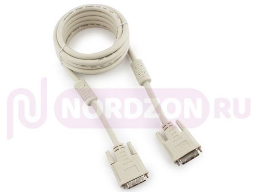 Кабель DVI-D  3м single link Cablexpert CC-DVI-10, 19M/19M серый, экран, феррит.кольца, пакет CC-