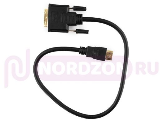 Кабель HDMI-DVI  Cablexpert CC-HDMI-DVI-0.5M, 19M/19M, 0.5м,single link, черный, позол.разъемы, экра