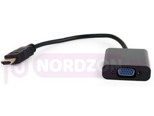 Переходник HDMI штекер / VGA гнездо Cablexpert A-HDMI-VGA-04, 19M/15F, провод 15см, из HDMI в VGA