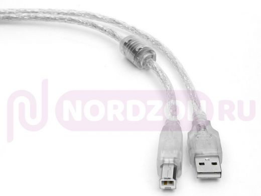 Кабель USB 2.0 Pro Cablexpert CCF-USB2-AMBM-TR-10, AM/BM, 3м, экран, феррит.кольцо, прозрачный, паке