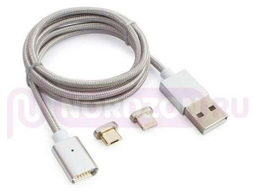 Кабель магнитный USB 2.0 Cablexpert CC-USB2-AMLM3-1M, AM/microBM 5P - iPhone lightning, комбо кабель