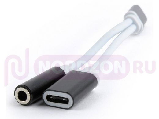 Переходник USB Cablexpert CCA-UC3.5F-02, USB Type-C/Jack3.5 F+ Type-C F, черный, пакет CCA-UC3.5F-02