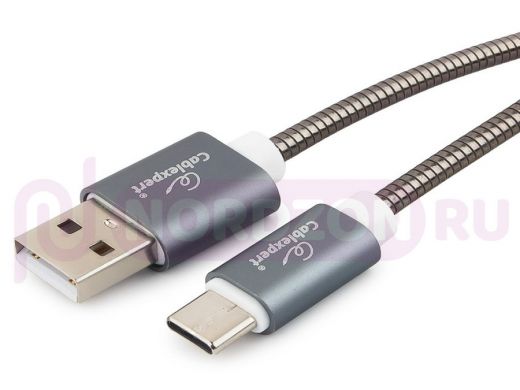 Шнур USB / Type-C Cablexpert CC-G-USBC02Gy-1.8M, AM/Type-C, серия Gold, длина 1.8м, титан, блистер
